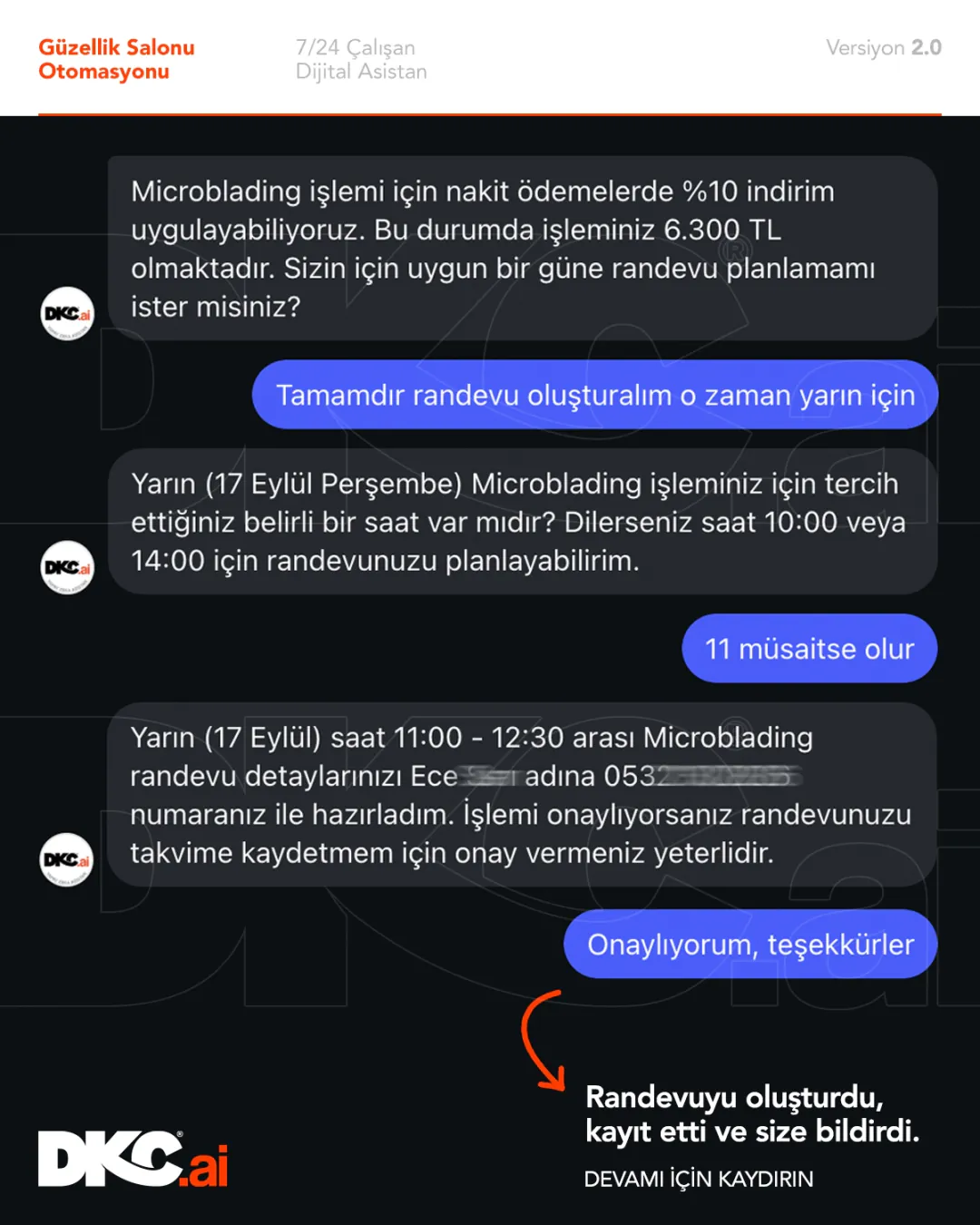 İndirimli tutarın bildirilmesi ve ertesi gün için randevu saatinin belirlenmesi